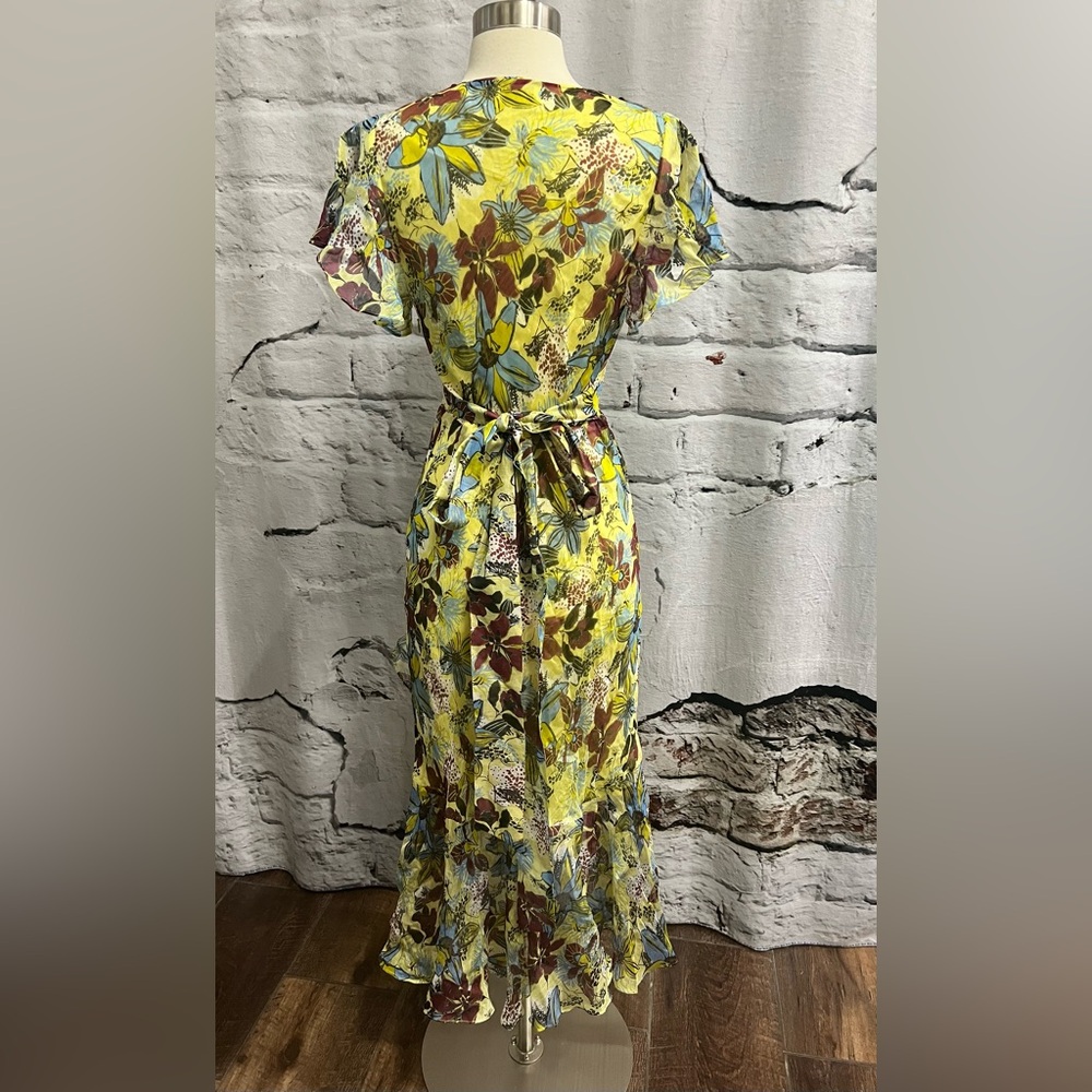 Tanya Taylor Blaire Linen Silk Midi Dress Ruffle Floral Gauze Summer Romantic - Picture 6 of 12